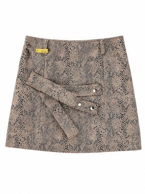Snake-Print Mini Skirt - Beige #Y2K